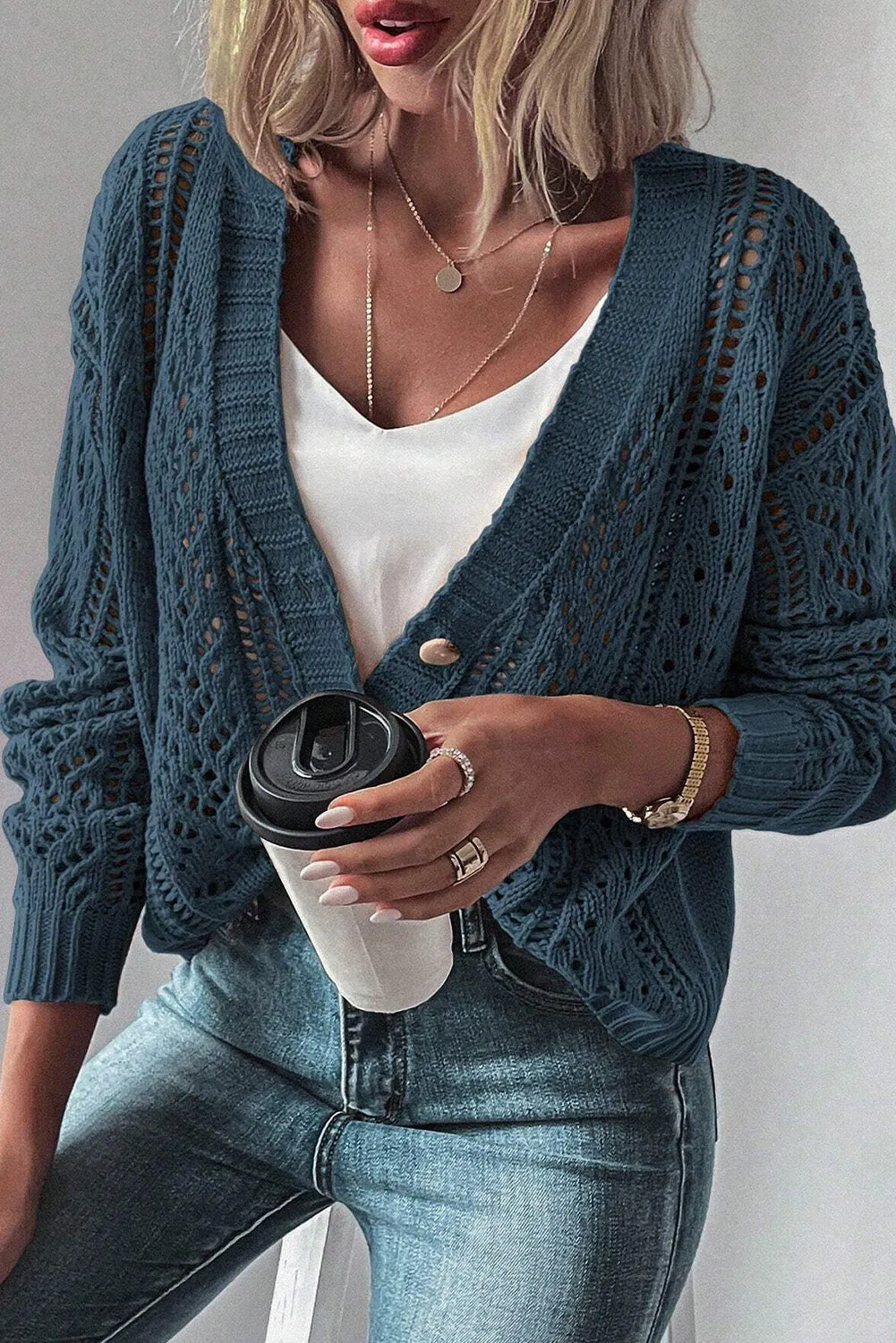 KaleaBoutique Open Knit Drop Shoulder Sweater Cardigan