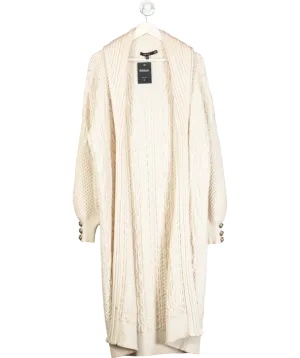 Karen Millen Cream All Over Cable Knit Shawl Collar Longline Coatigan UK XS