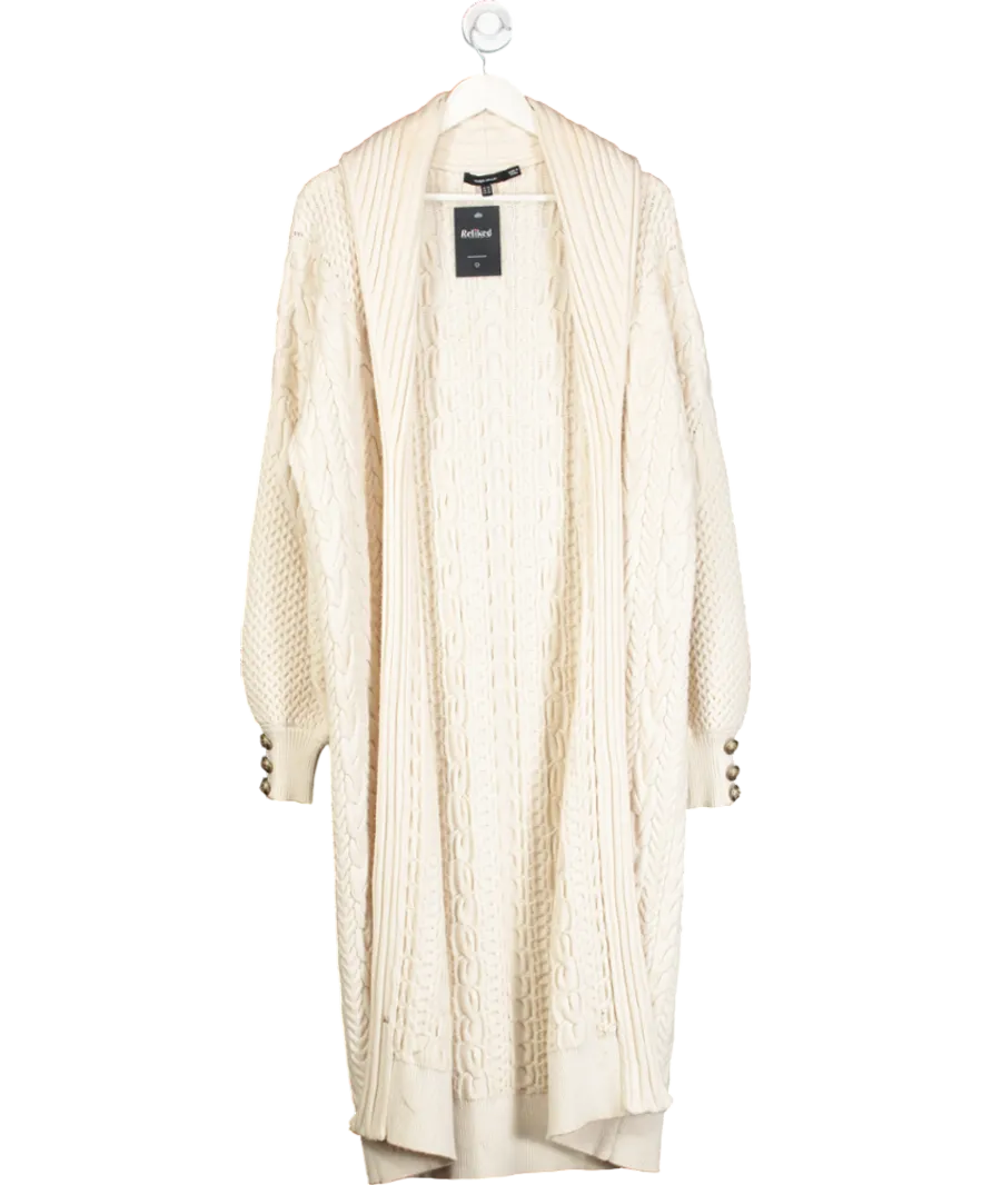 Karen Millen Cream All Over Cable Knit Shawl Collar Longline Coatigan UK XS