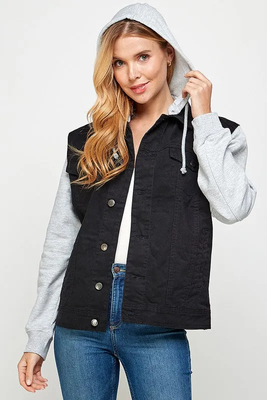 Keep It Cool Denim Jacket with Fleece Hoodie (4 Colors)