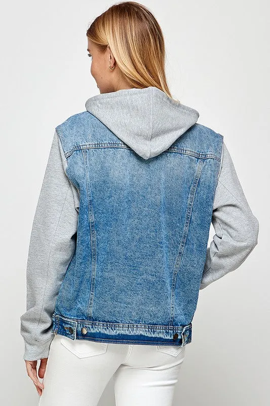 Keep It Cool Denim Jacket with Fleece Hoodie (4 Colors)