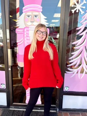 Ladies Red Turtle Neck Sweater