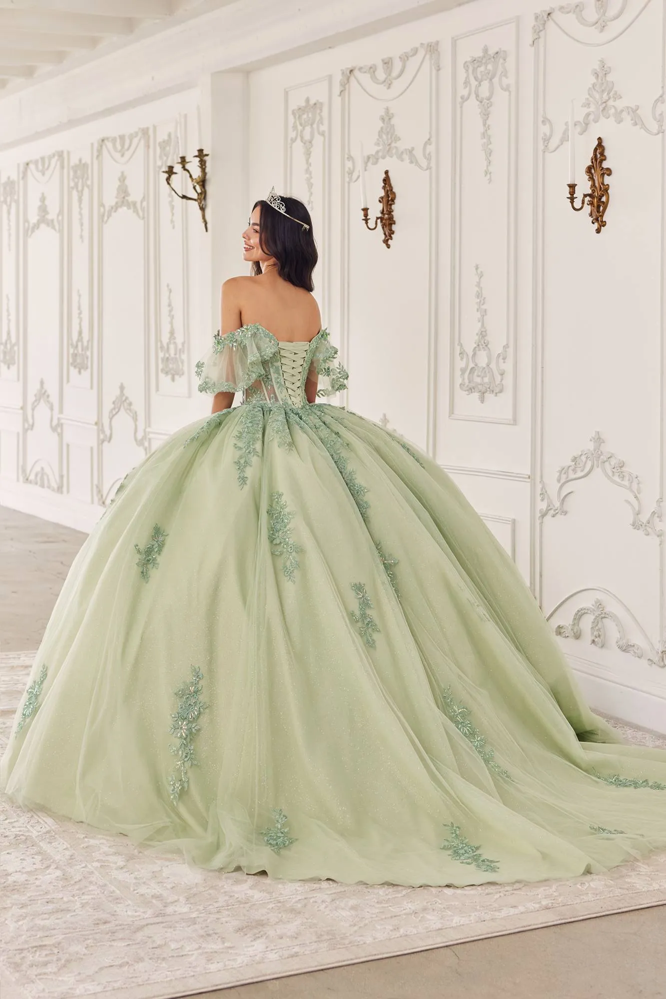 Ladivine 15725 Off Shoulder Half Sleeve Poofy Quinceanera Gown