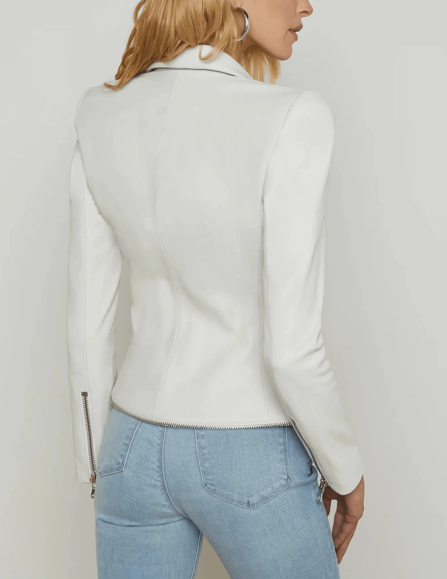 L'Agence Ottilie Zipper Trim Leather Blazer