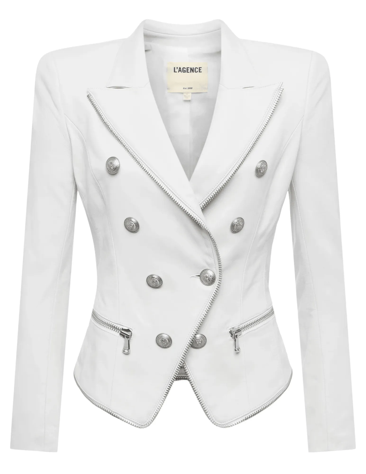 L'Agence Ottilie Zipper Trim Leather Blazer