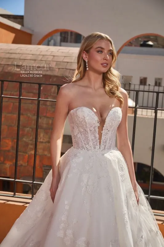 L'amour Size 12 LA24230 Gracie Ivory/Ivory Gown