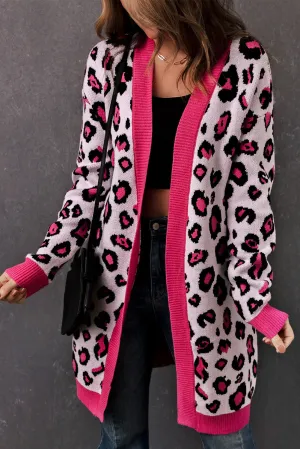 Leopard Contrast Trim Open Front Longline Cardigan*