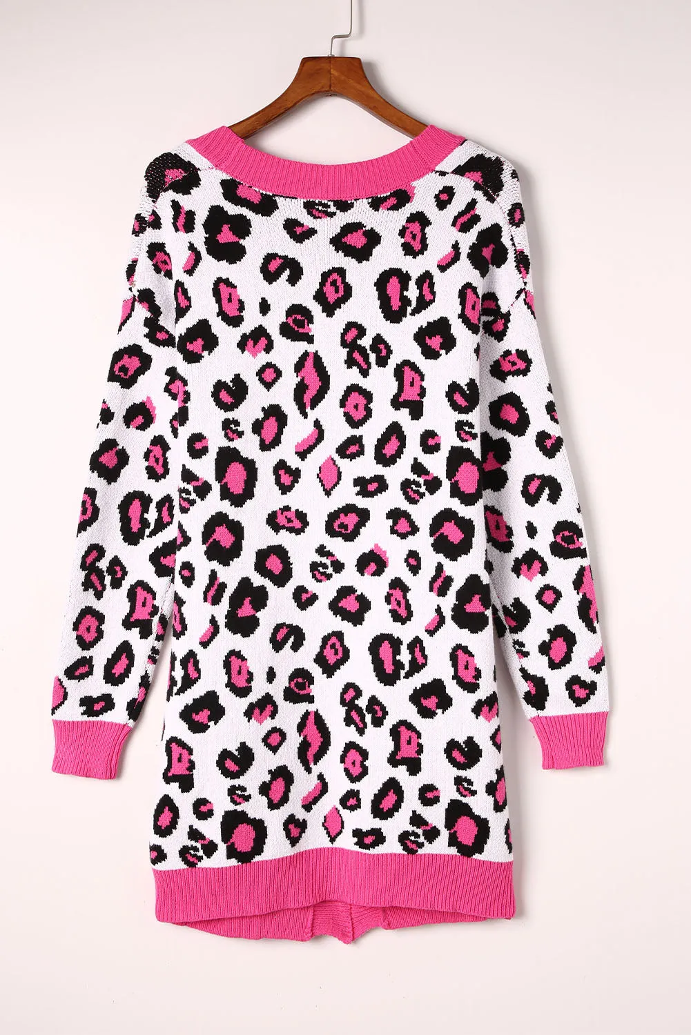 Leopard Contrast Trim Open Front Longline Cardigan*