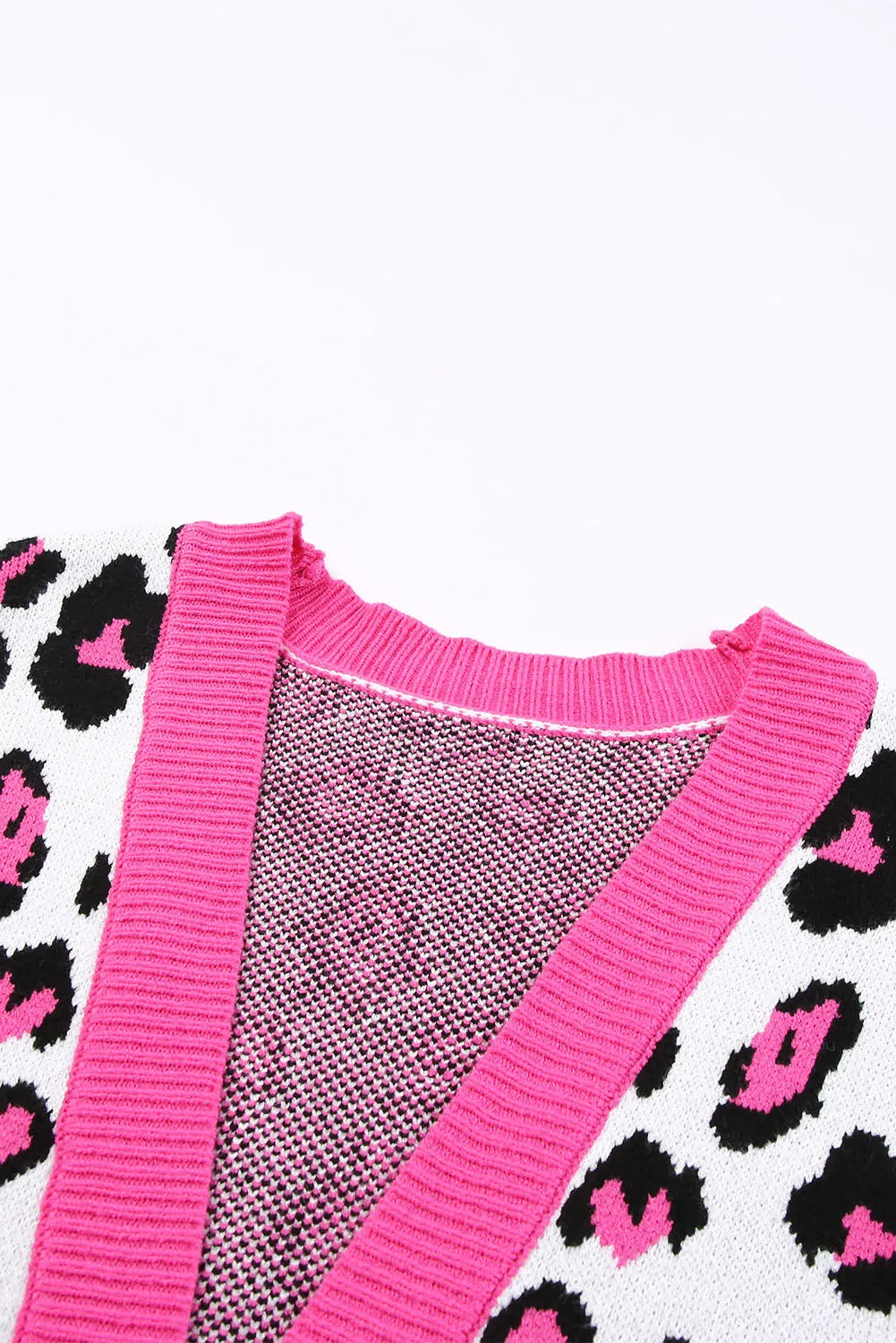 Leopard Contrast Trim Open Front Longline Cardigan*