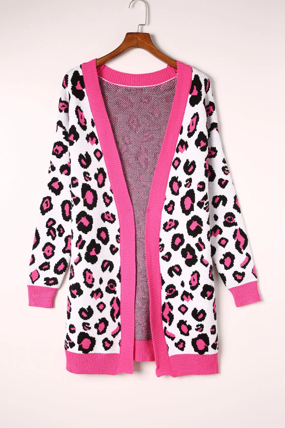 Leopard Contrast Trim Open Front Longline Cardigan*