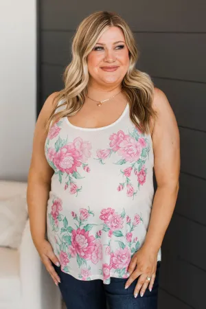 Let Go Of Yesterday Floral Tank Top- Ivory & Pink
