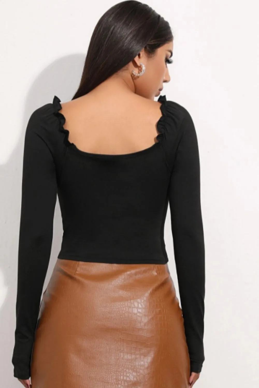 Lettuce Hem Full Sleeve Black Rib Top