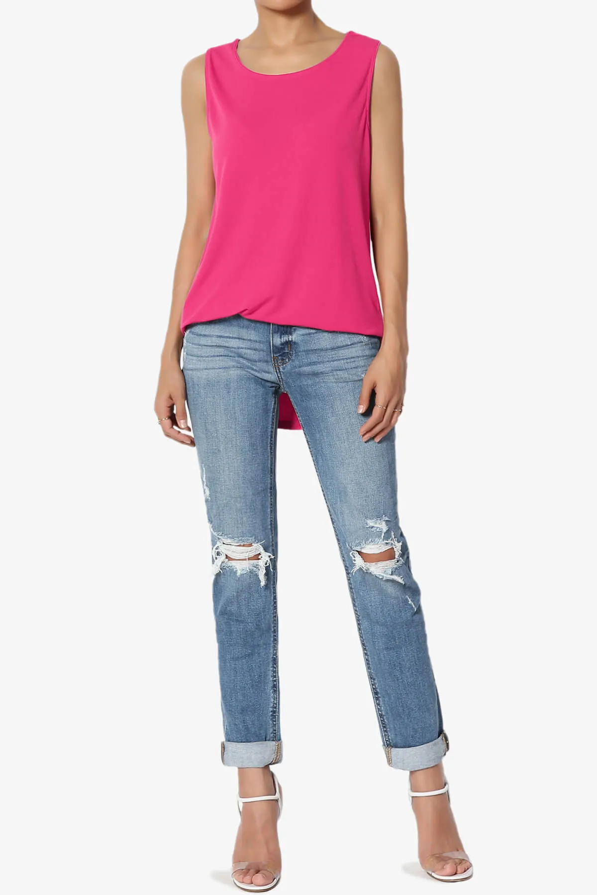 Lilly Sleeveless Side Slit Fluid Knit Tank Top