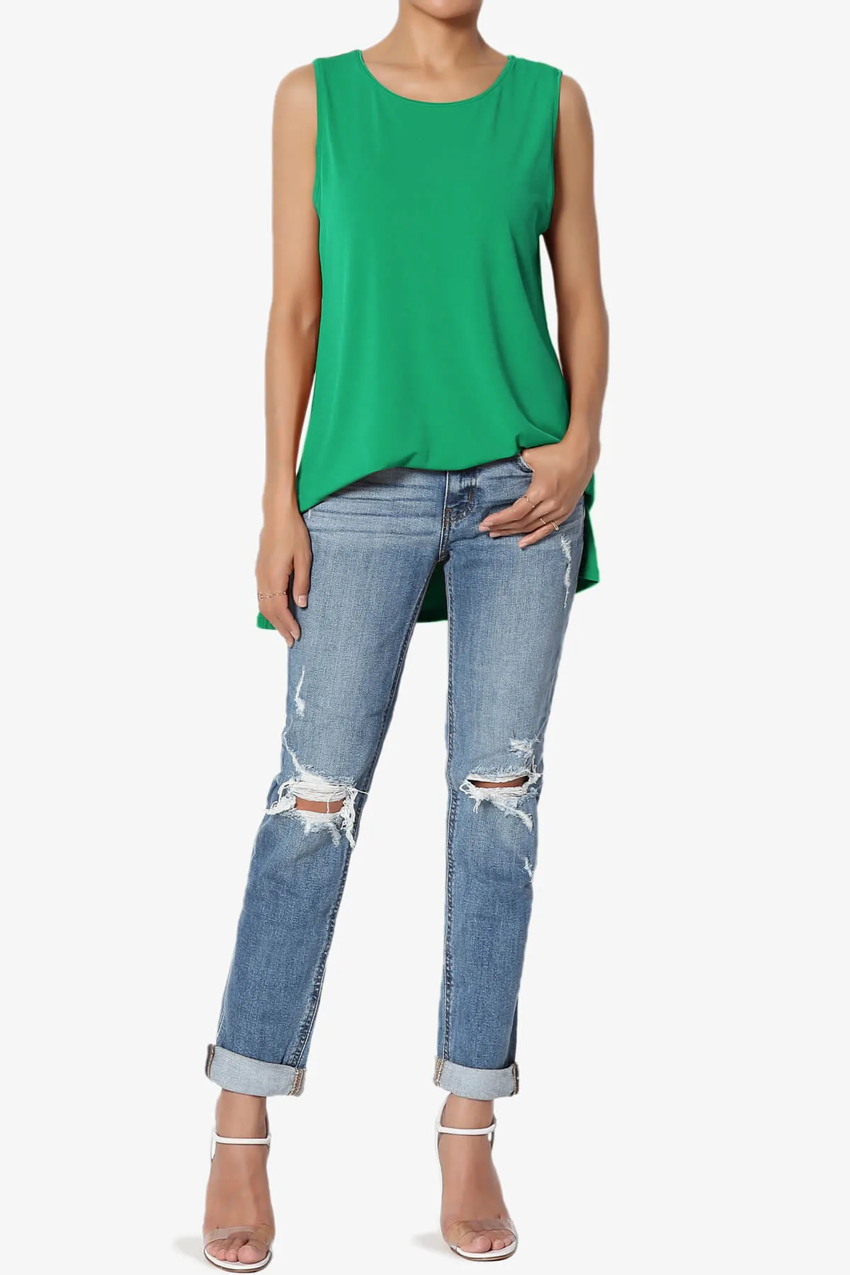 Lilly Sleeveless Side Slit Fluid Knit Tank Top