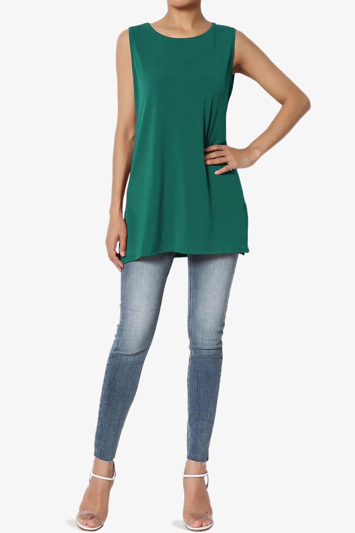 Lilly Sleeveless Side Slit Fluid Knit Tank Top