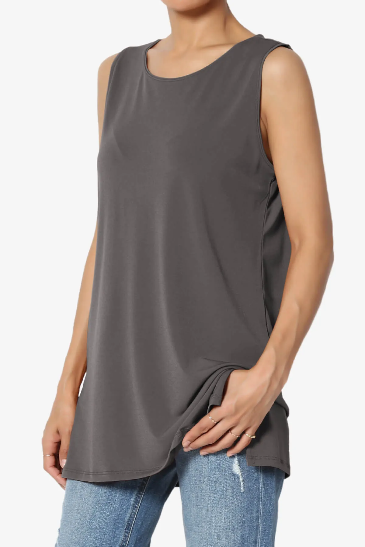 Lilly Sleeveless Side Slit Fluid Knit Tank Top