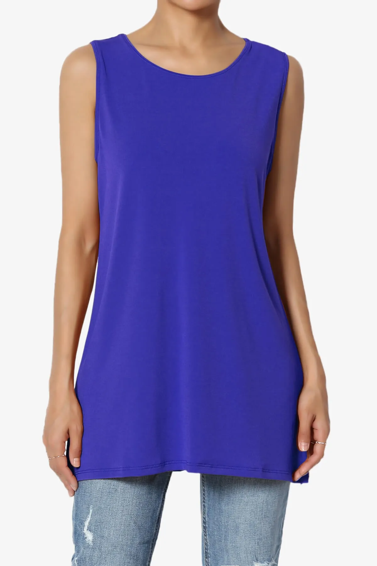 Lilly Sleeveless Side Slit Fluid Knit Tank Top
