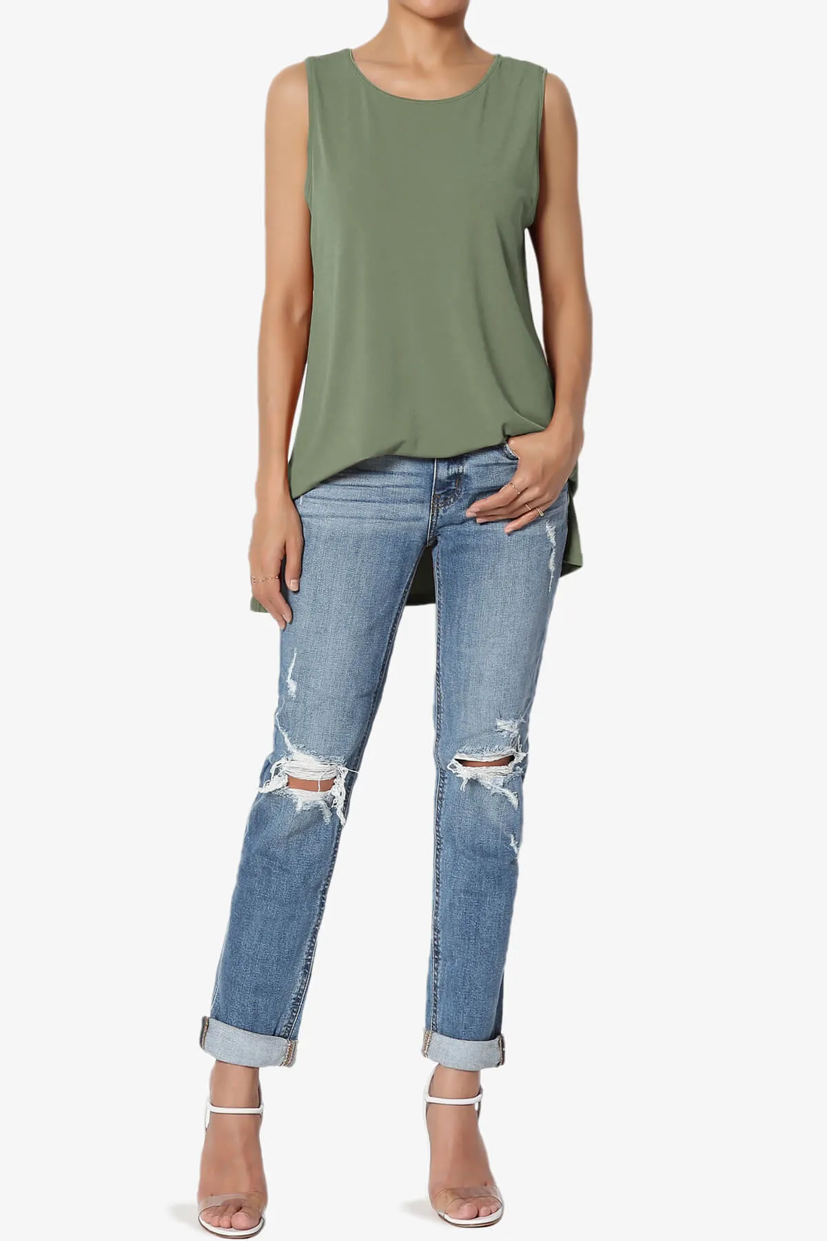 Lilly Sleeveless Side Slit Fluid Knit Tank Top