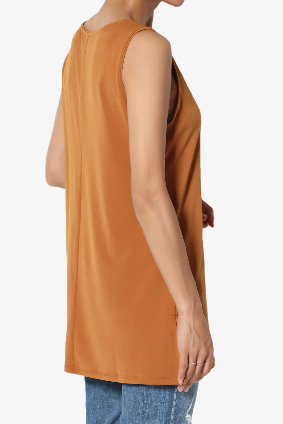 Lilly Sleeveless Side Slit Fluid Knit Tank Top