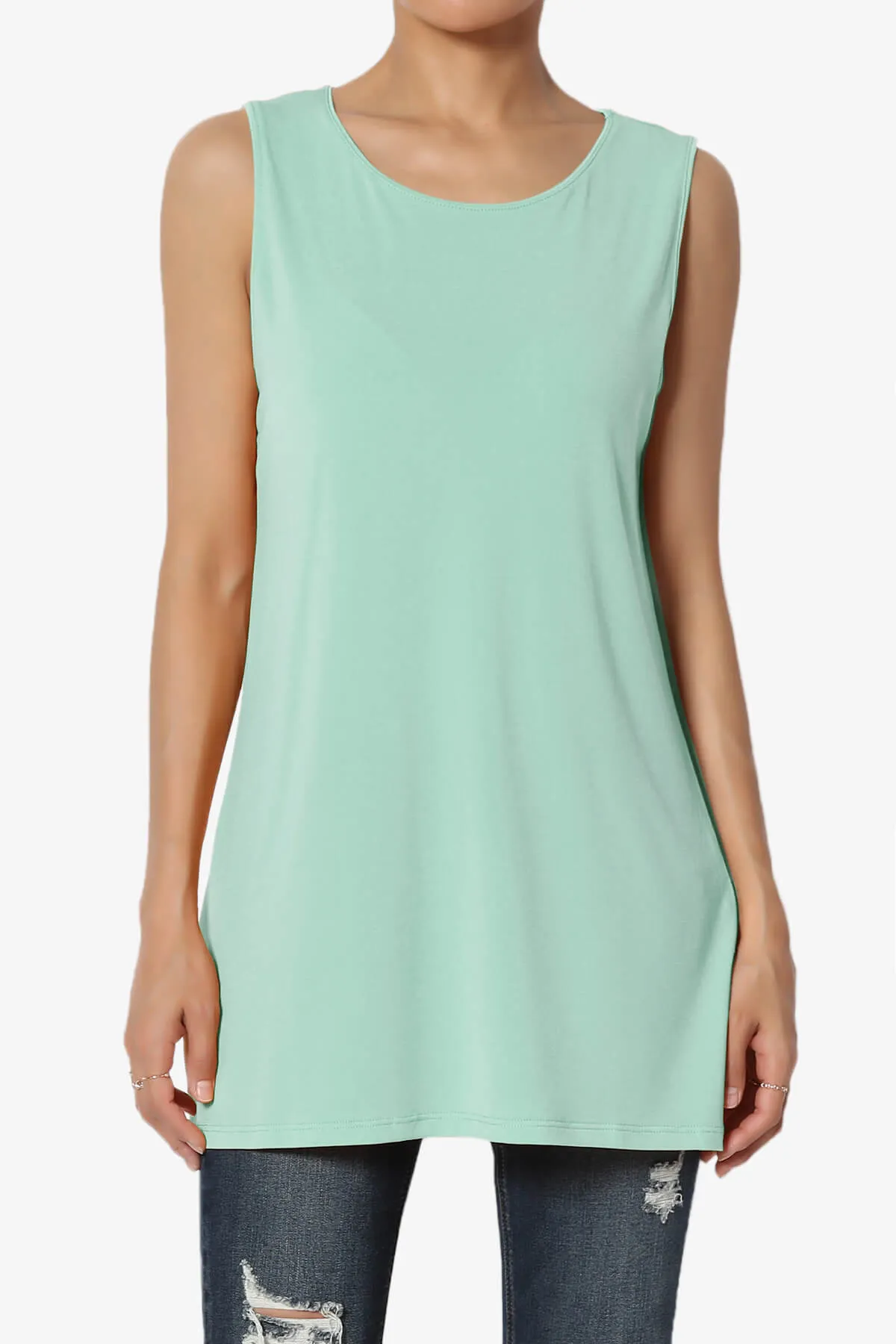 Lilly Sleeveless Side Slit Fluid Knit Tank Top
