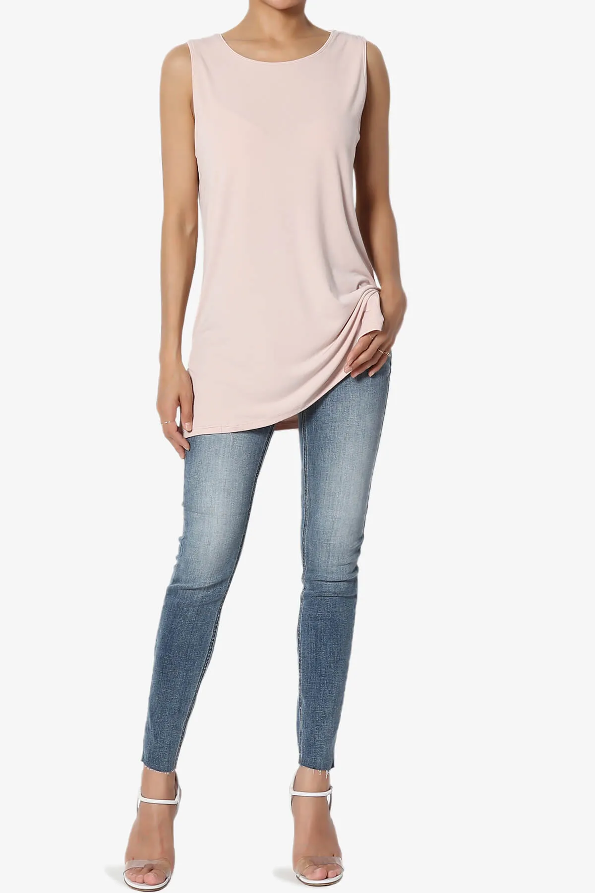 Lilly Sleeveless Side Slit Fluid Knit Tank Top
