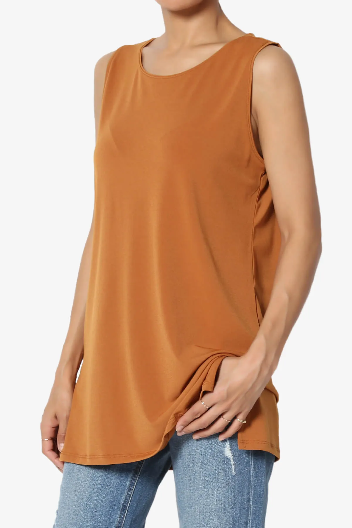 Lilly Sleeveless Side Slit Fluid Knit Tank Top