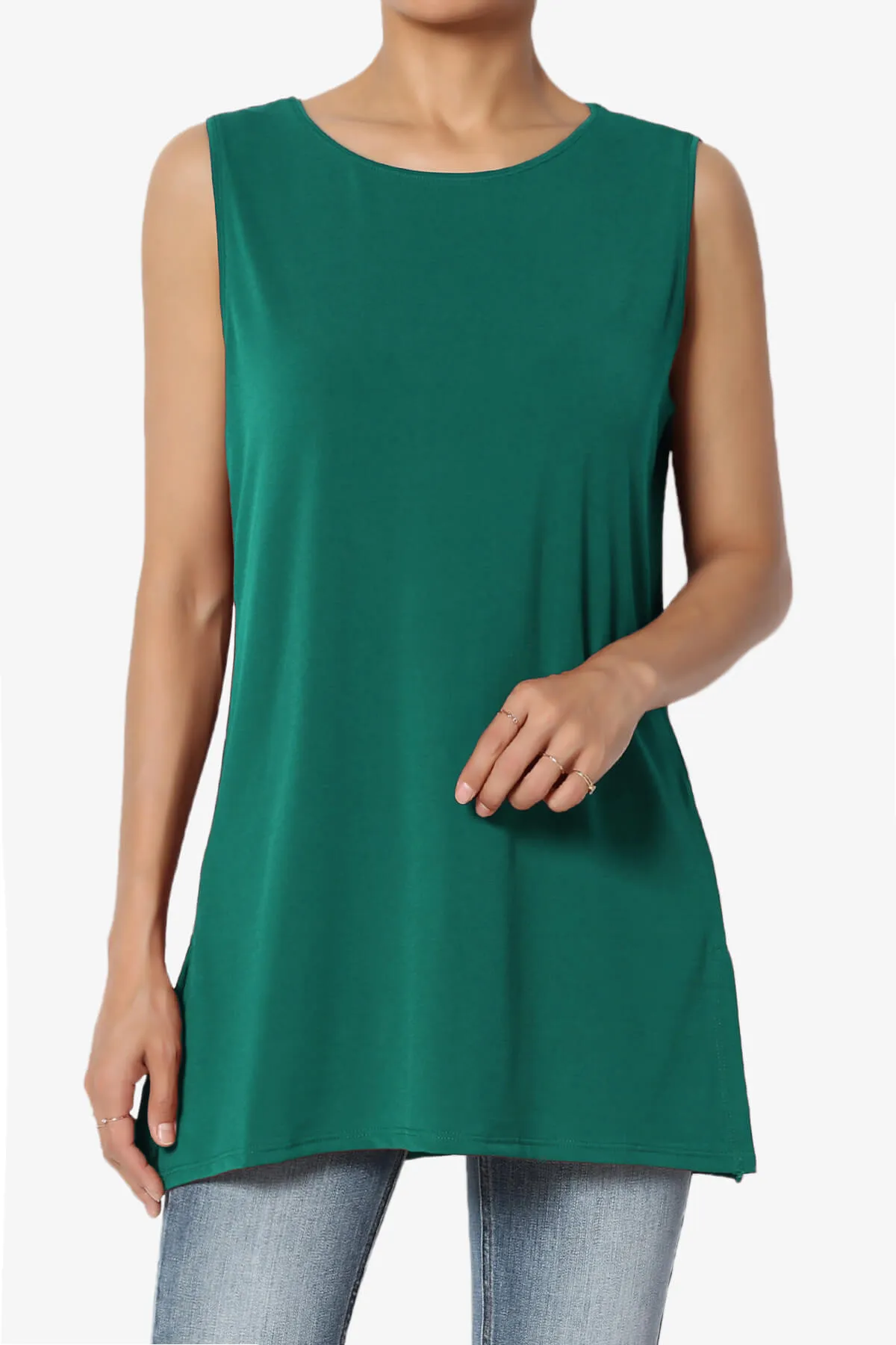 Lilly Sleeveless Side Slit Fluid Knit Tank Top