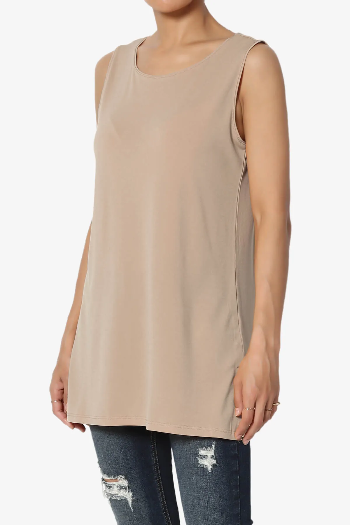 Lilly Sleeveless Side Slit Fluid Knit Tank Top