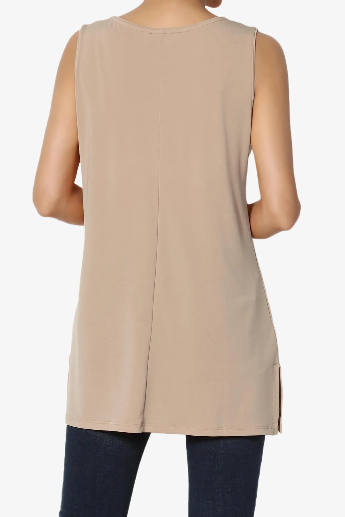 Lilly Sleeveless Side Slit Fluid Knit Tank Top