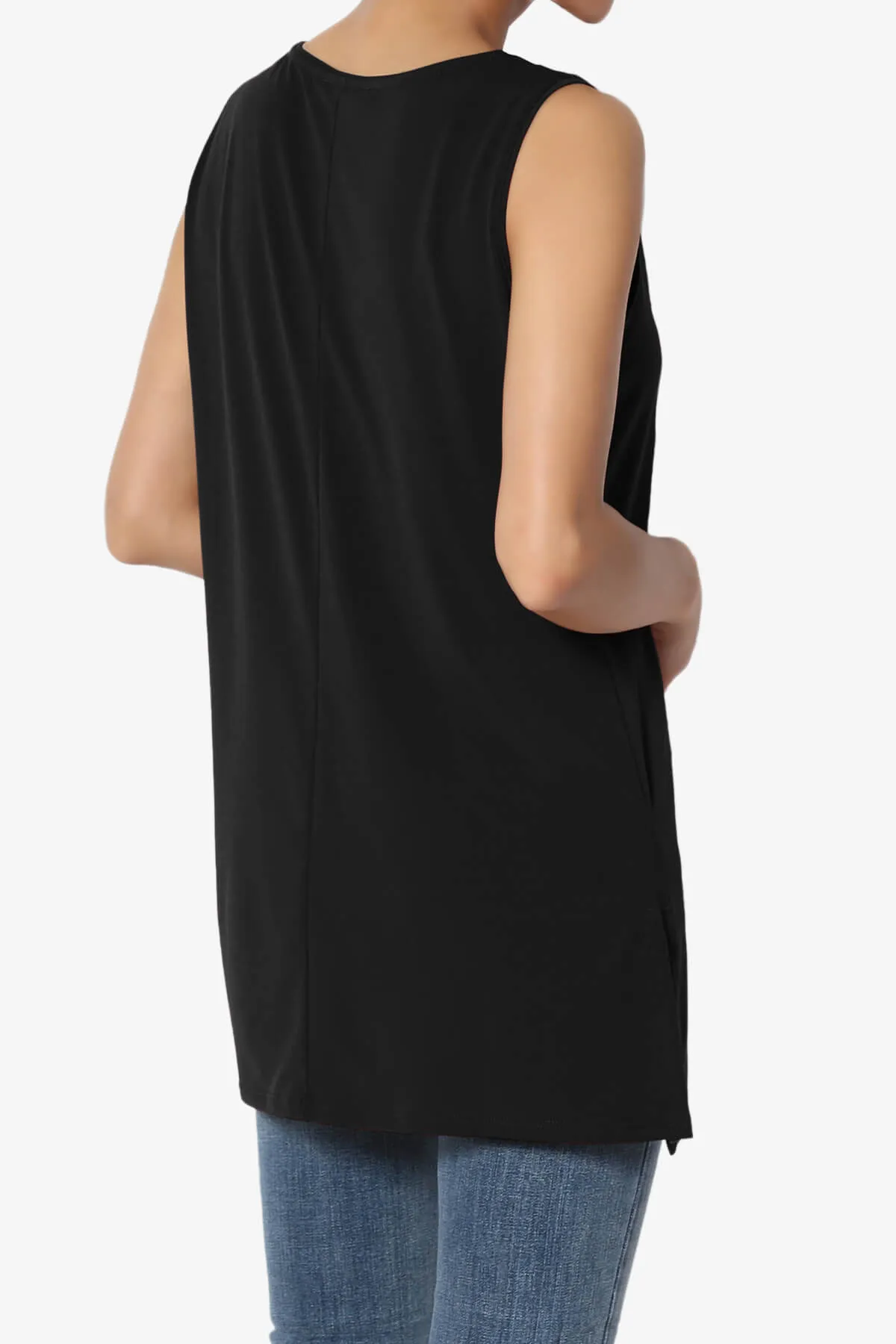 Lilly Sleeveless Side Slit Fluid Knit Tank Top
