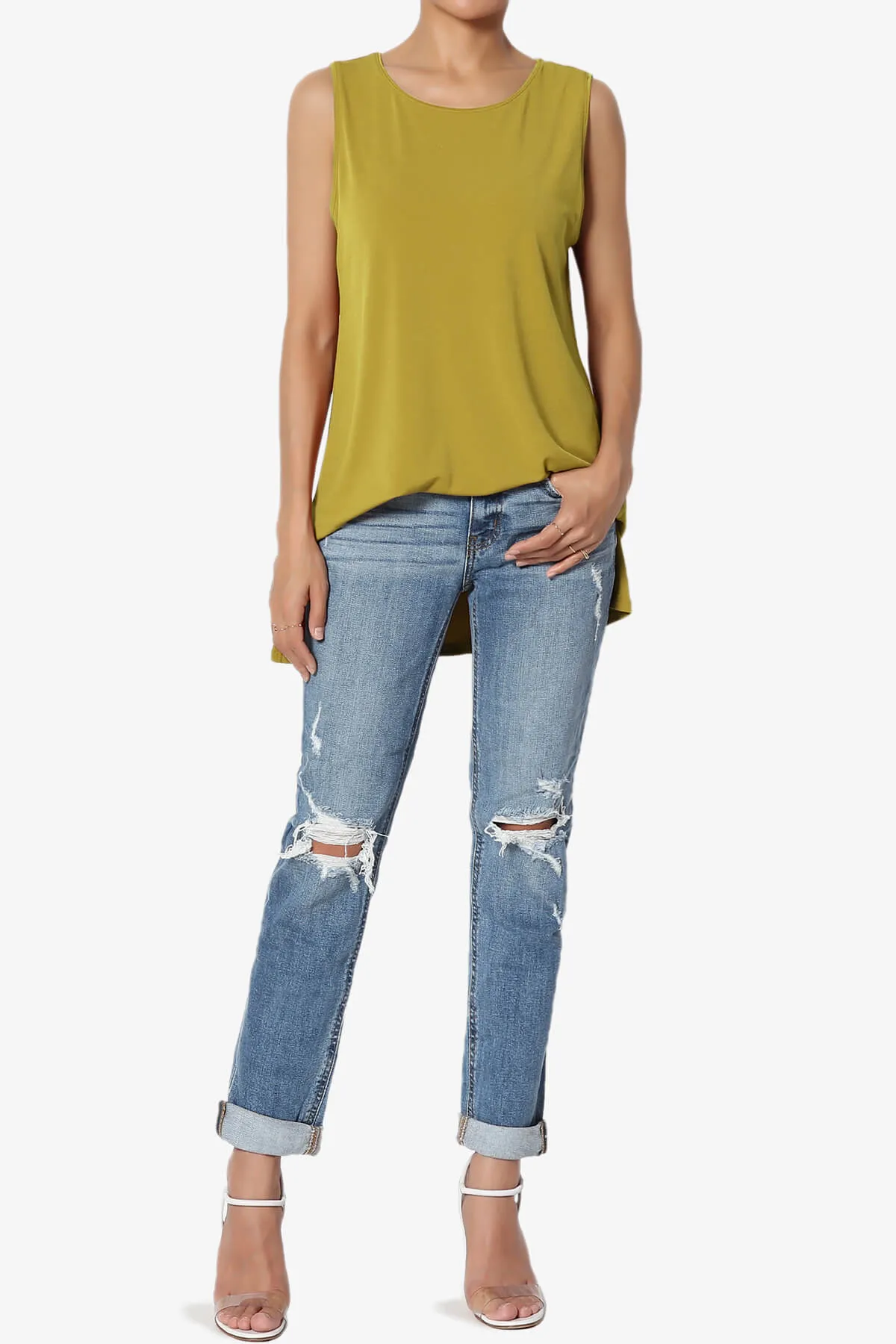 Lilly Sleeveless Side Slit Fluid Knit Tank Top