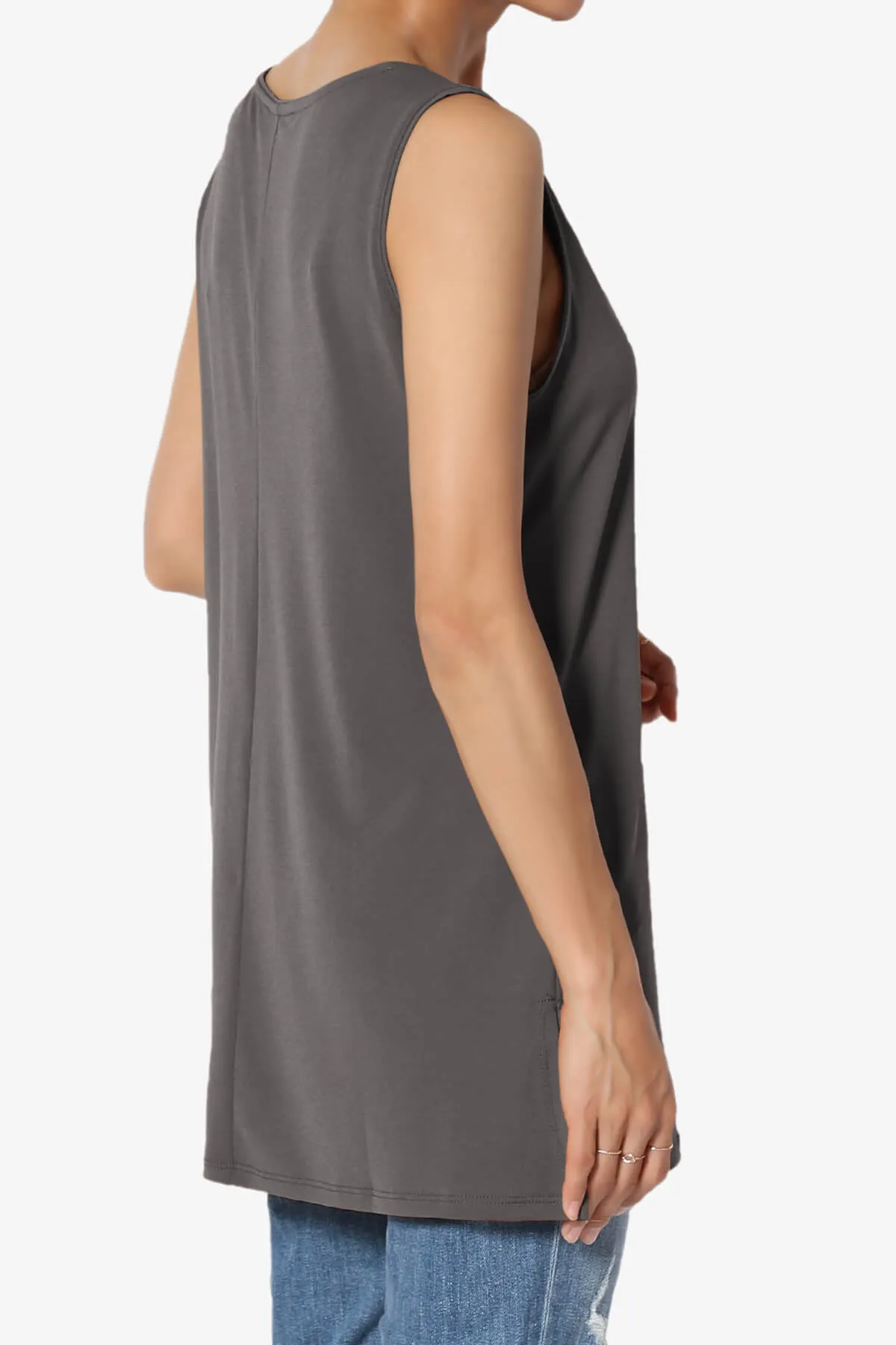 Lilly Sleeveless Side Slit Fluid Knit Tank Top