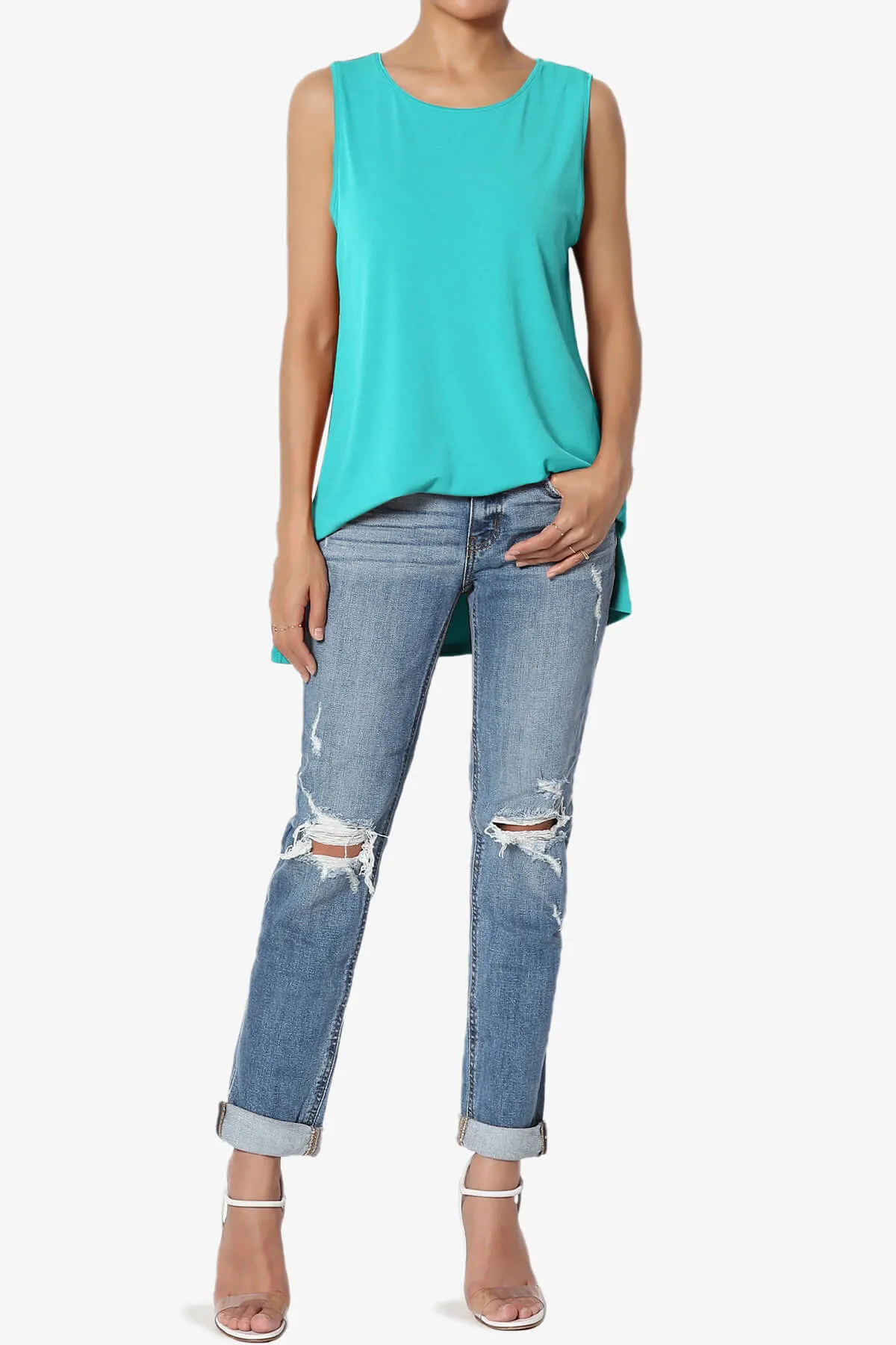 Lilly Sleeveless Side Slit Fluid Knit Tank Top