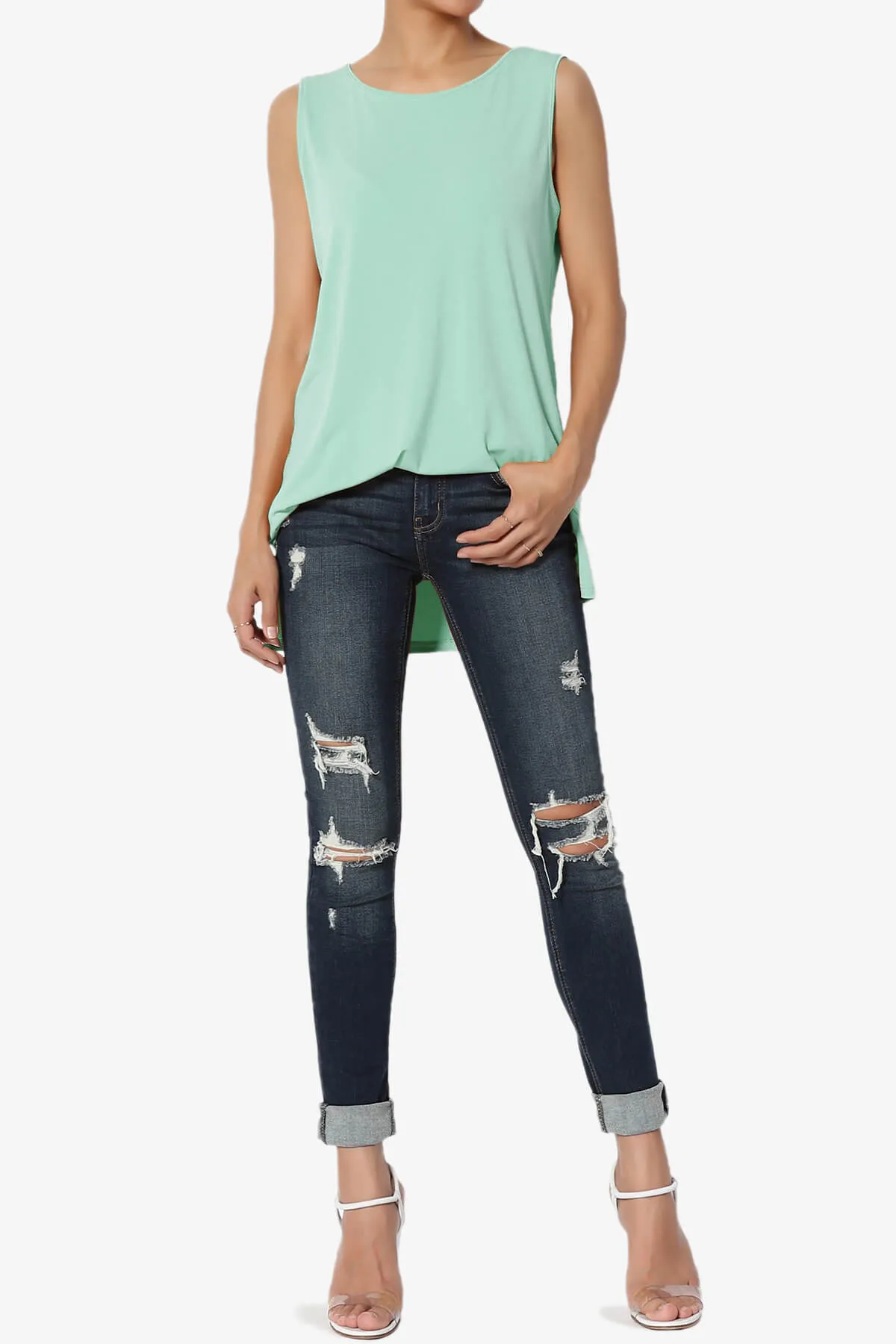 Lilly Sleeveless Side Slit Fluid Knit Tank Top