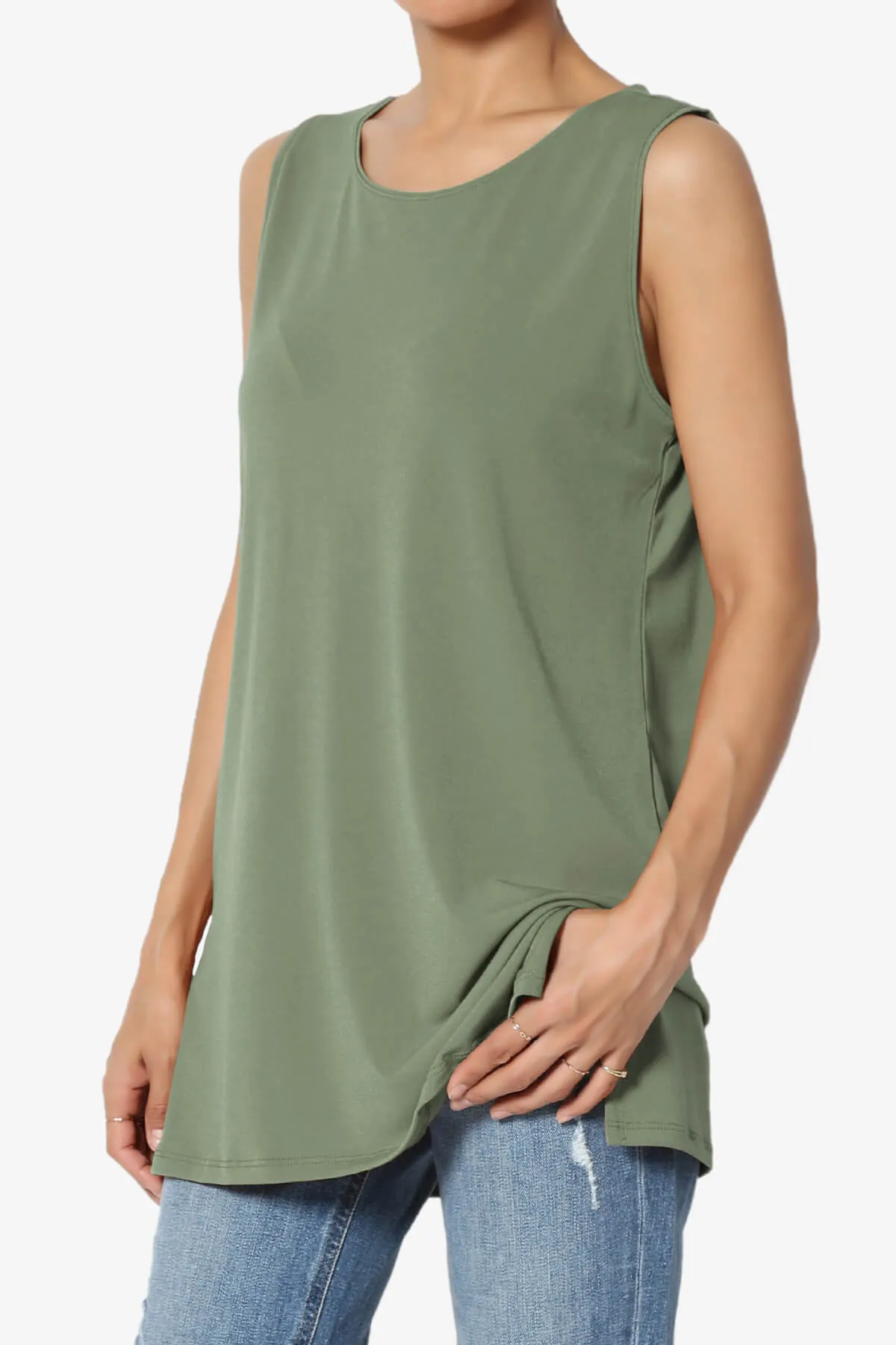 Lilly Sleeveless Side Slit Fluid Knit Tank Top