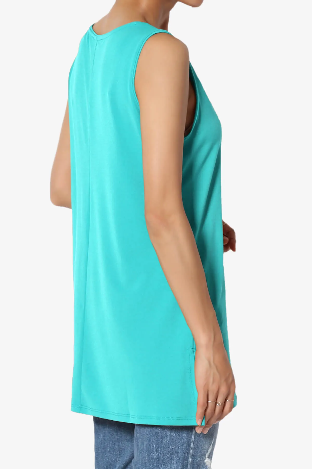 Lilly Sleeveless Side Slit Fluid Knit Tank Top