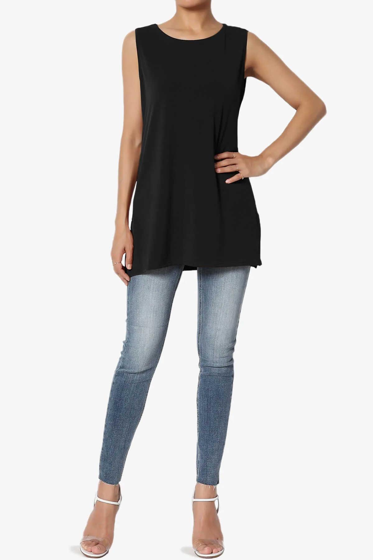 Lilly Sleeveless Side Slit Fluid Knit Tank Top