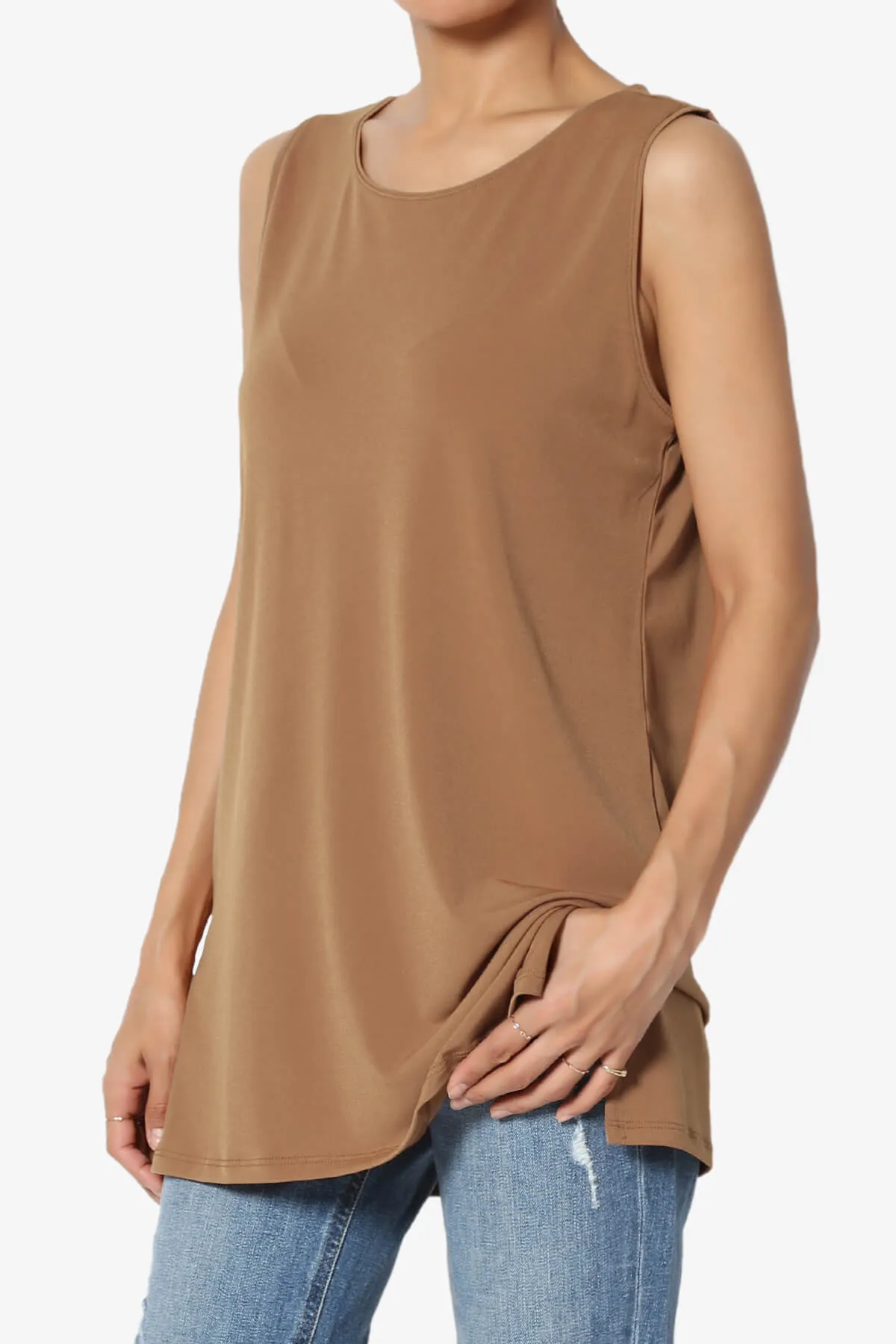 Lilly Sleeveless Side Slit Fluid Knit Tank Top