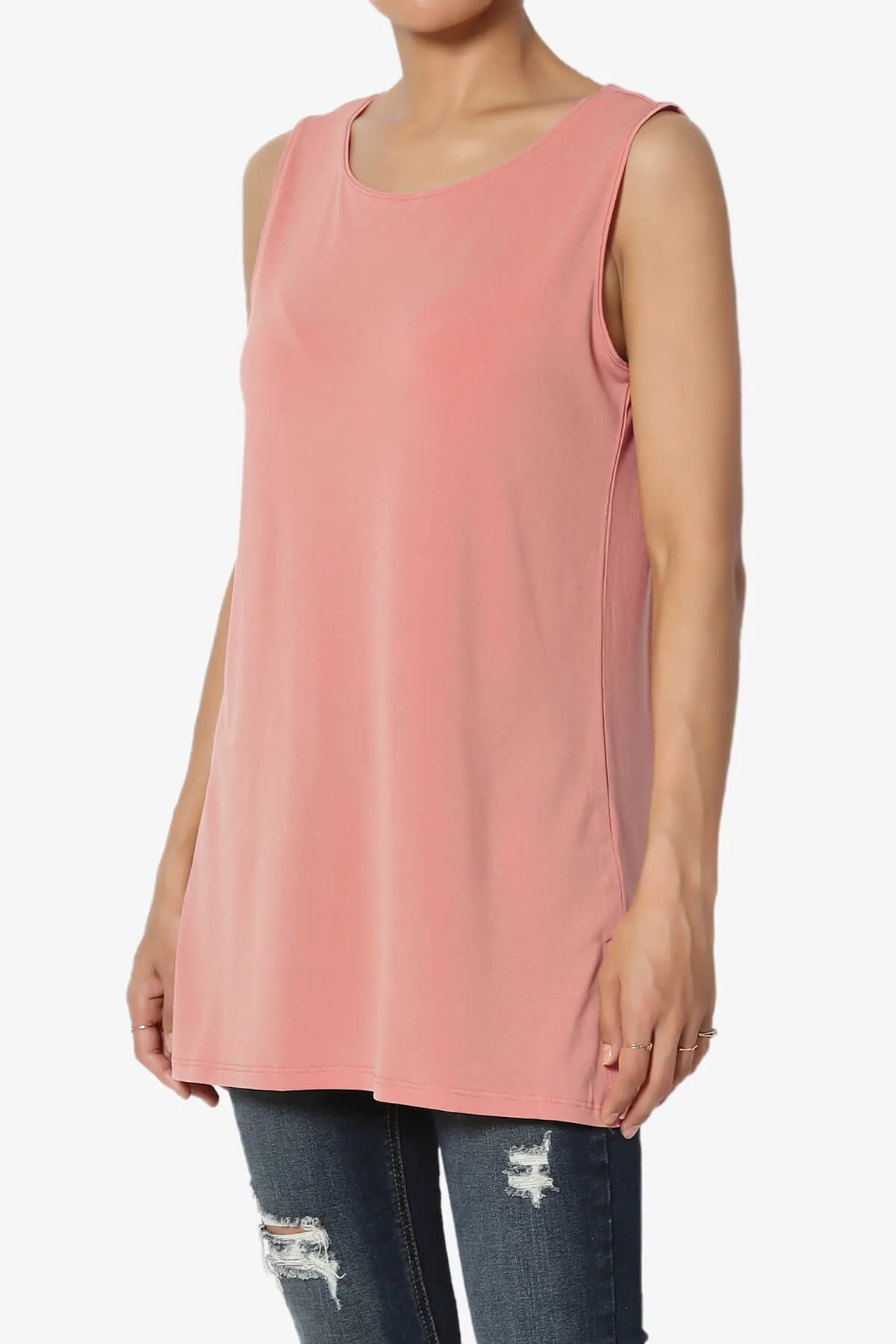Lilly Sleeveless Side Slit Fluid Knit Tank Top