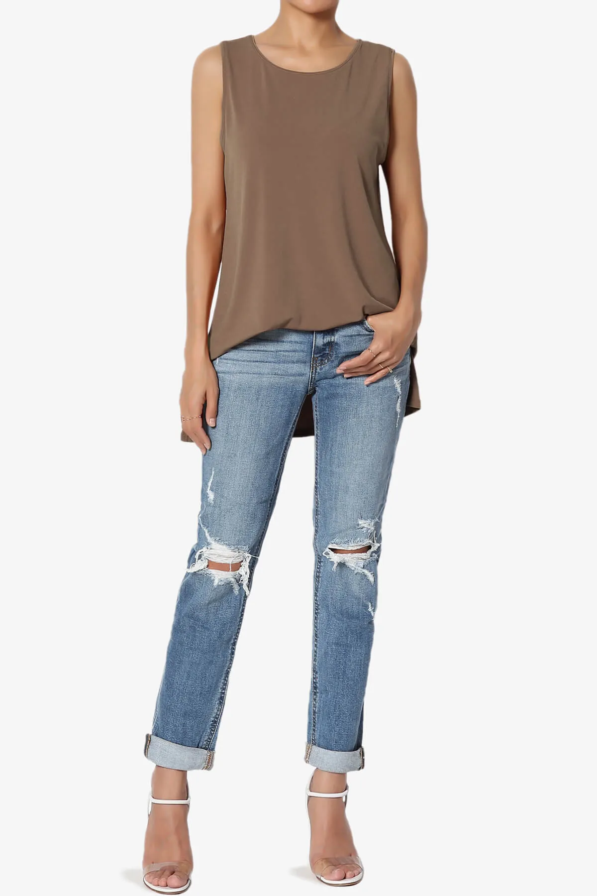 Lilly Sleeveless Side Slit Fluid Knit Tank Top