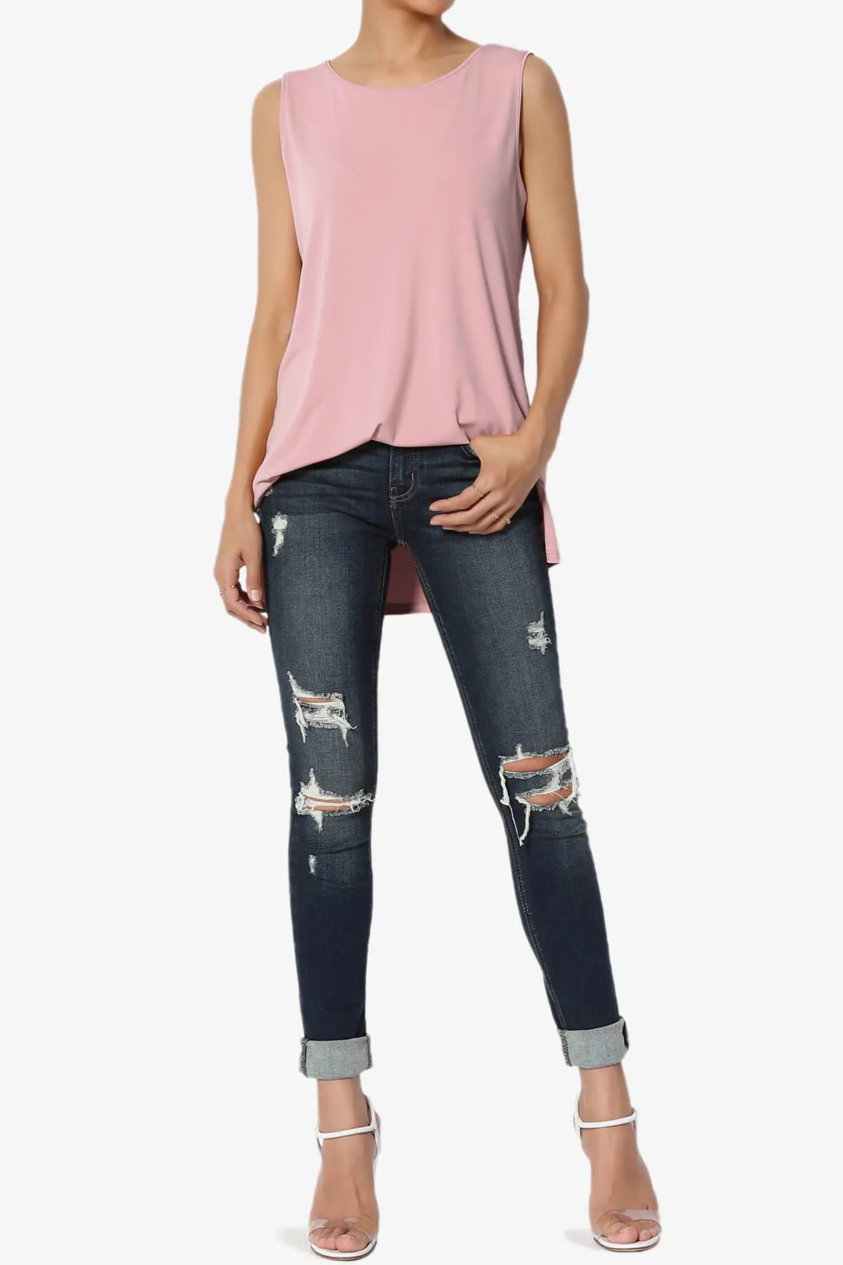 Lilly Sleeveless Side Slit Fluid Knit Tank Top