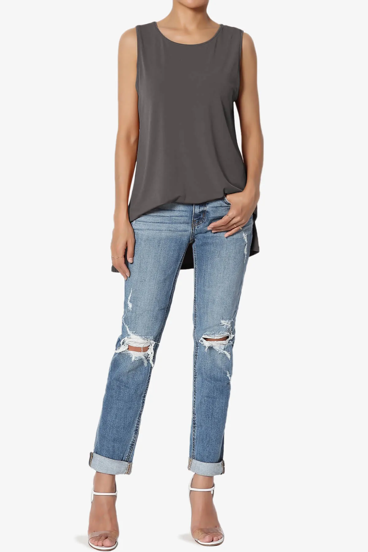 Lilly Sleeveless Side Slit Fluid Knit Tank Top