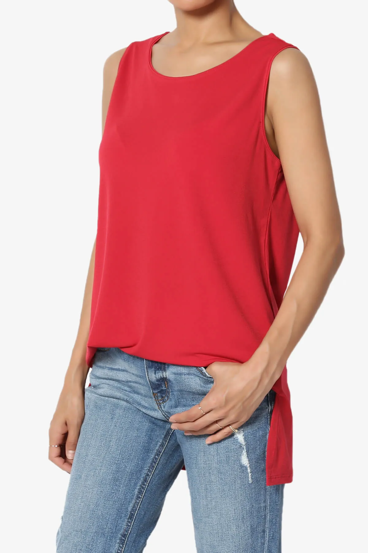Lilly Sleeveless Side Slit Fluid Knit Tank Top