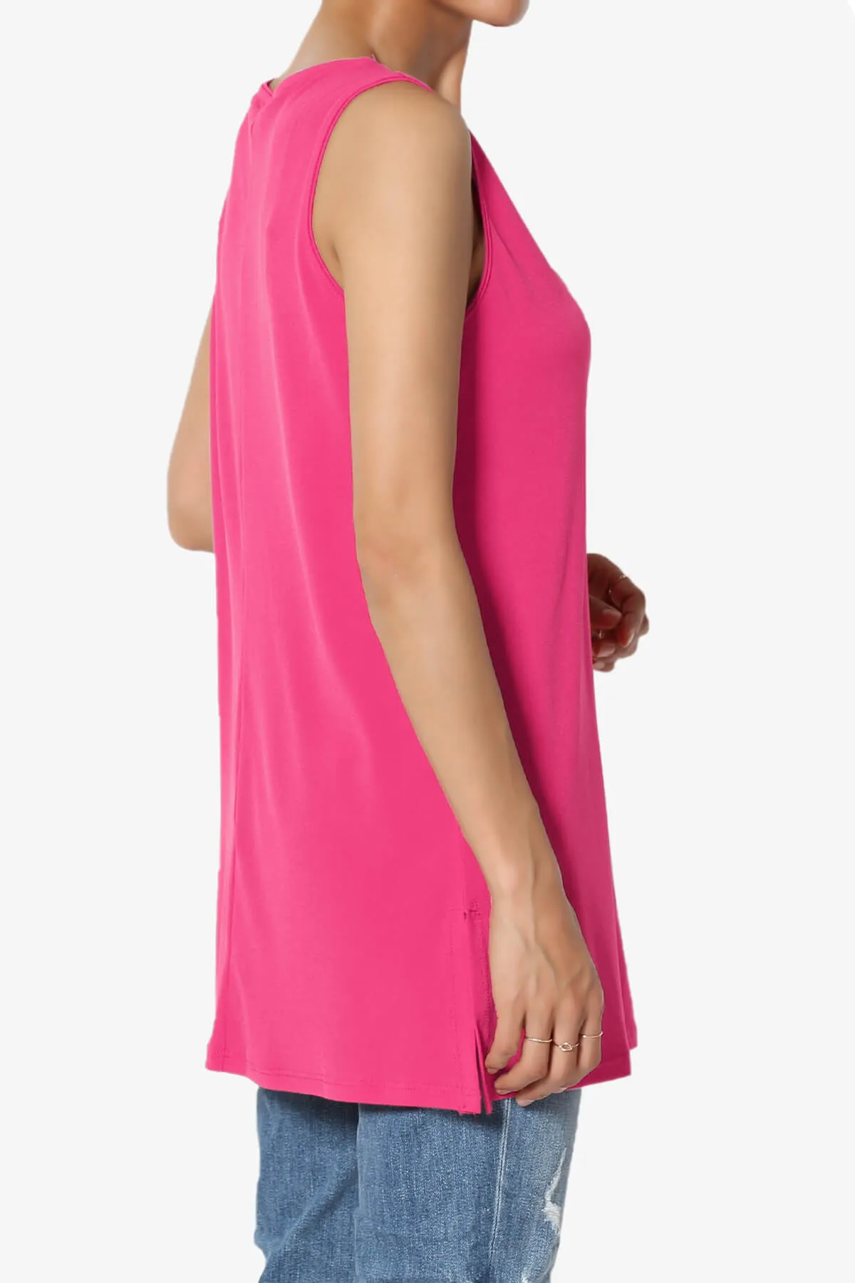 Lilly Sleeveless Side Slit Fluid Knit Tank Top