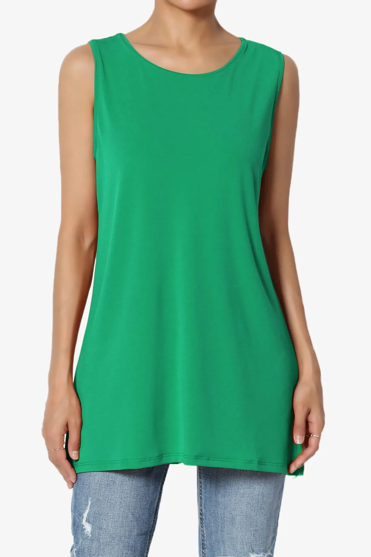 Lilly Sleeveless Side Slit Fluid Knit Tank Top