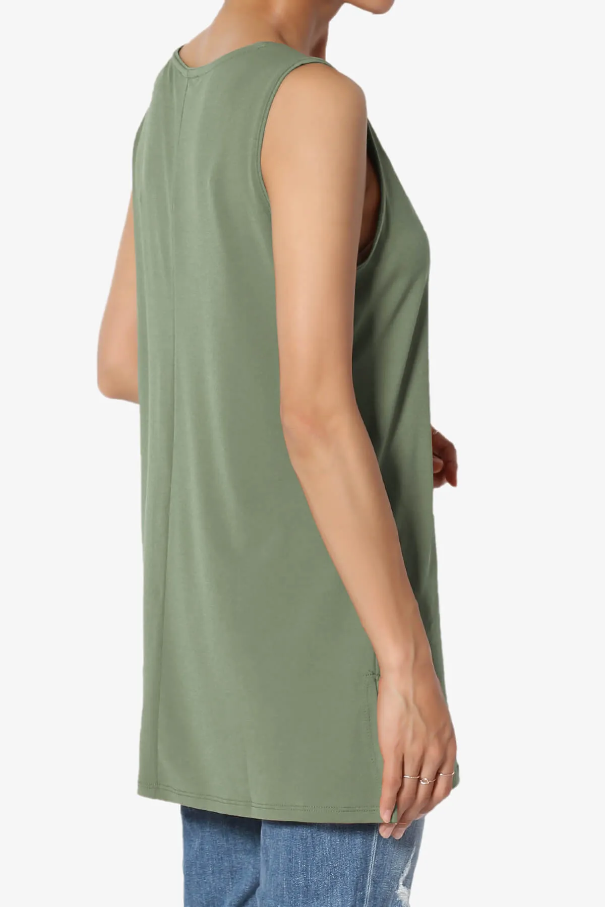 Lilly Sleeveless Side Slit Fluid Knit Tank Top