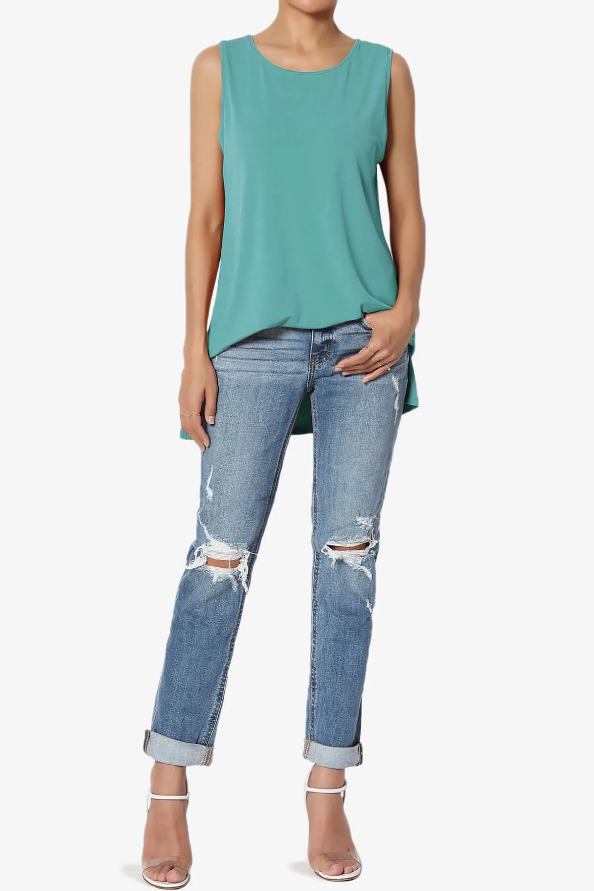 Lilly Sleeveless Side Slit Fluid Knit Tank Top