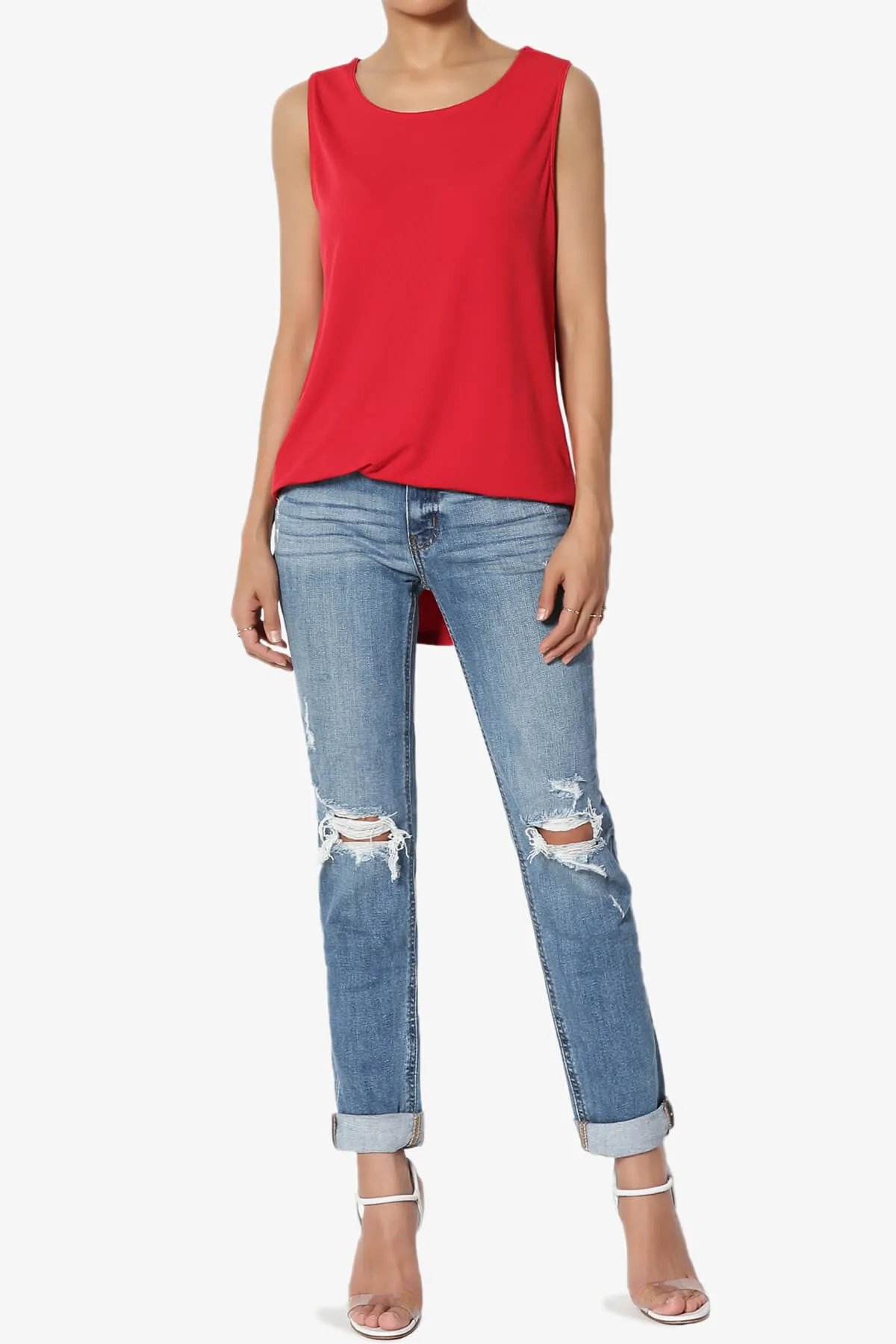 Lilly Sleeveless Side Slit Fluid Knit Tank Top