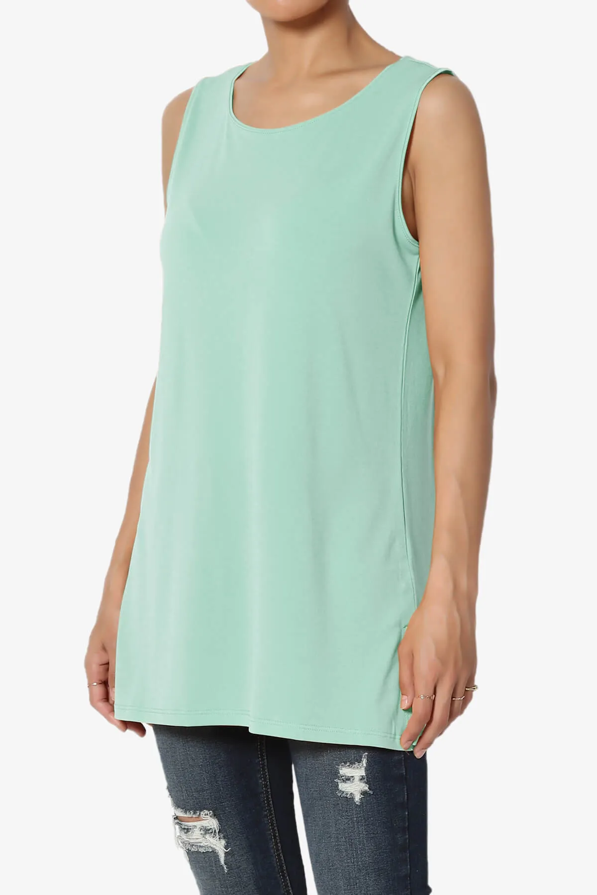 Lilly Sleeveless Side Slit Fluid Knit Tank Top