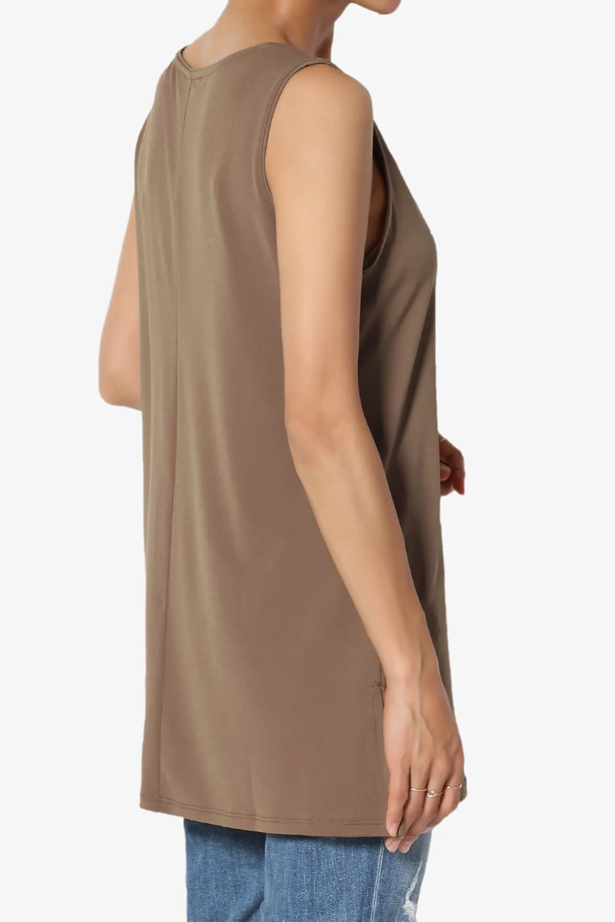 Lilly Sleeveless Side Slit Fluid Knit Tank Top